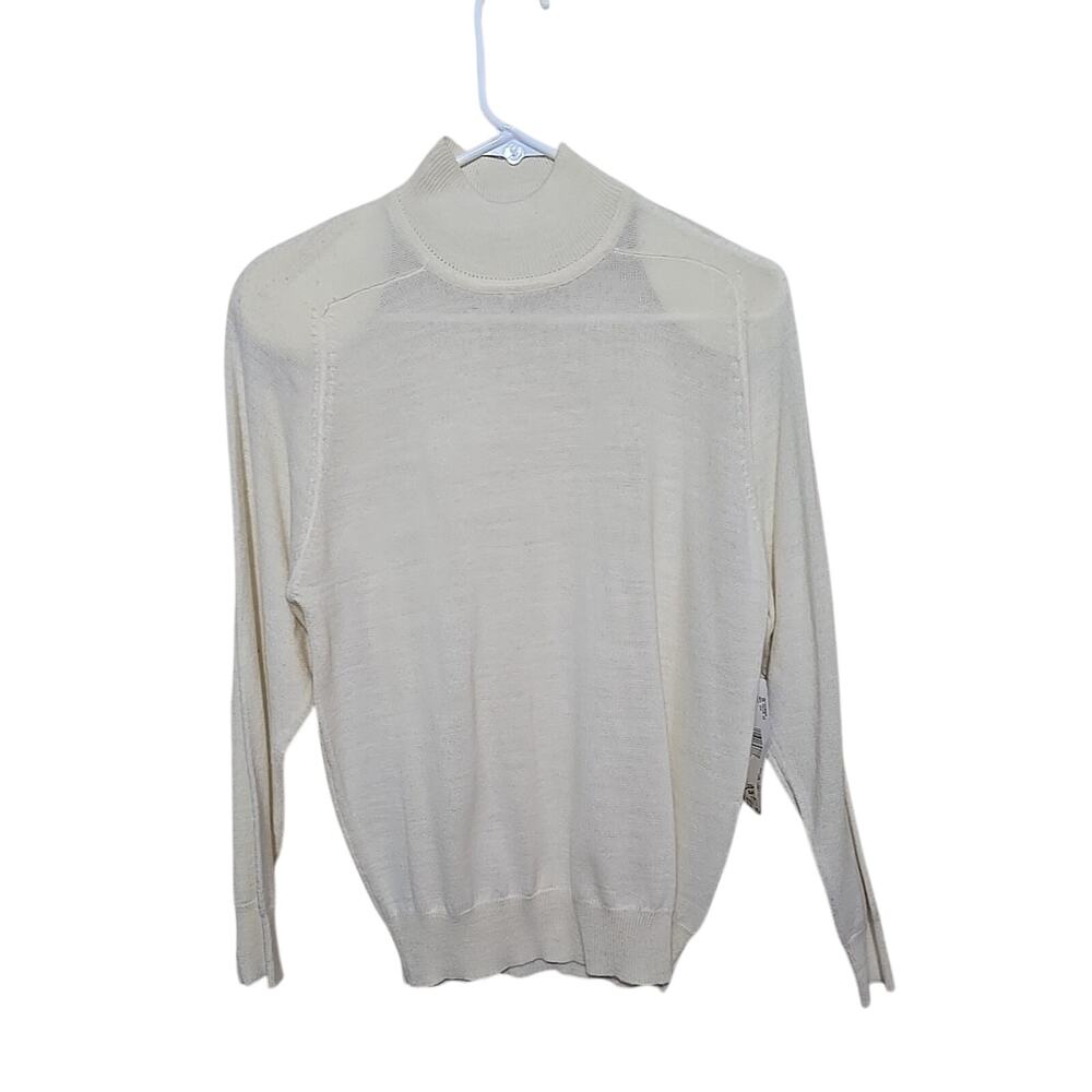 NWT Vtg Jones New York Ivory Mock Neck Preppy Lambswool Sweater Womans Sz Small